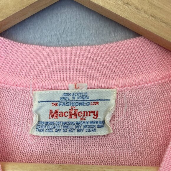 Vintage MacHenry Womens Button Up Short Sleeve Sweater Size Large Pink Cardigan - Picture 3 of 12